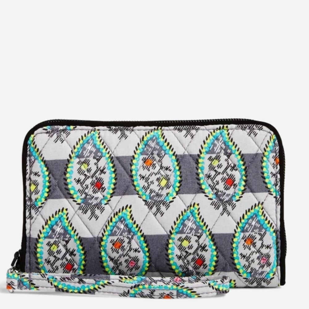Vera Bradley paisley print RFID wristlet, gray/ green